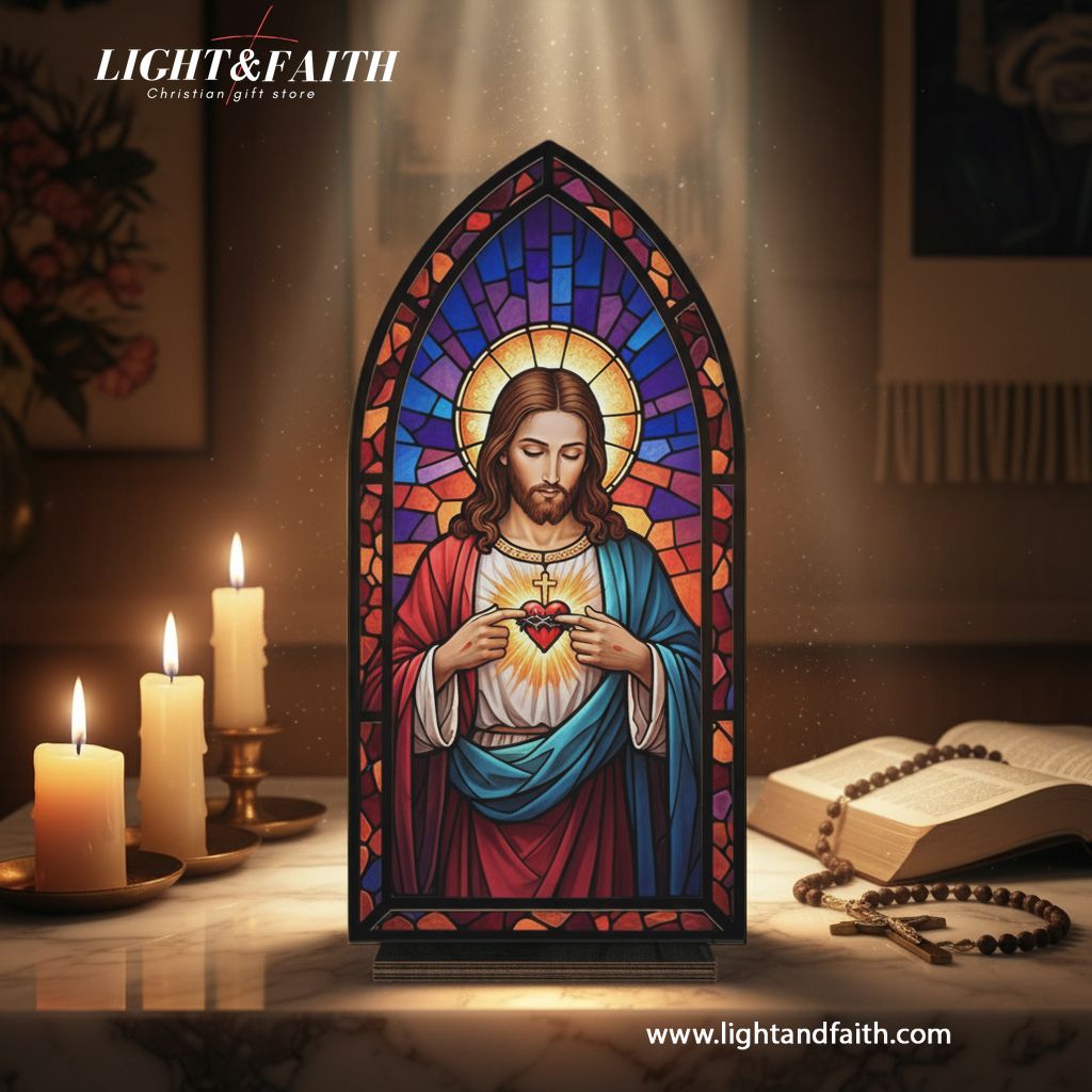 Sacred Heart Jesus Book Nook, Christian Acrylic Decor, Perfect Baptism or Confirmation Gift BNLAF02